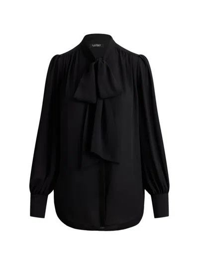 Ralph Lauren Tie-neck Blouson-sleeve Blouse In Black