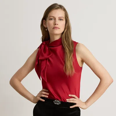 Ralph Lauren Tie-neck Charmeuse Sleeveless Blouse In Ralph Red