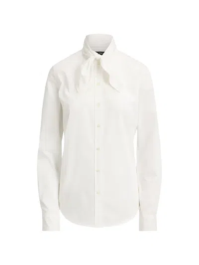 Ralph Lauren Tie-neck Cotton Shirt In White