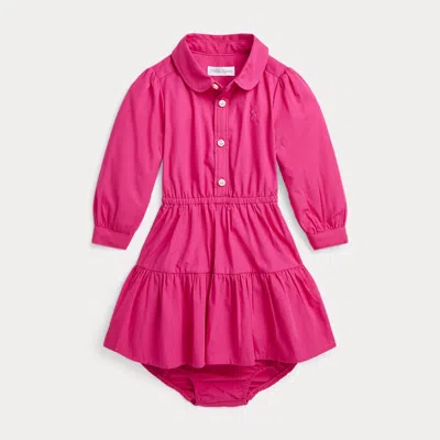 Ralph Lauren Kids' Tiered Cotton Shirtdress & Bloomer In Pink