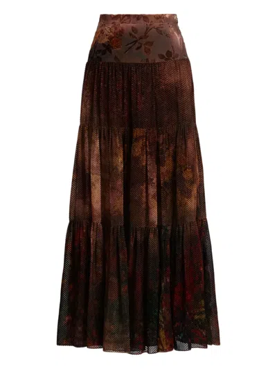Ralph Lauren Tiered Floral-pattern Maxi Skirt In Brown