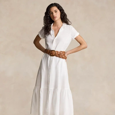 Ralph Lauren Tiered Linen Shirtdress In White