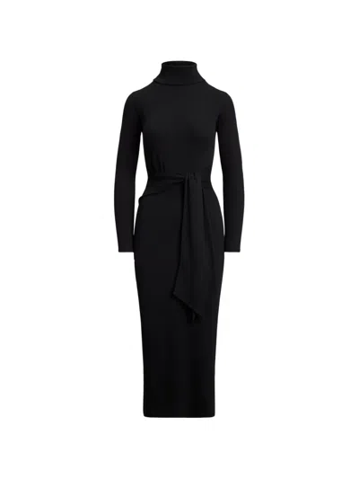 Ralph Lauren Tie-waist Midi Dress In Black