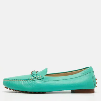 Pre-owned Ralph Lauren Tiffany Blue Leather Buckle Loafers Size 40 In Green