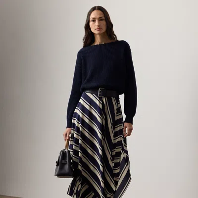 Ralph Lauren Tilda Striped Crepe De Chine Skirt In Black