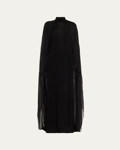 Ralph Lauren Tilly Cape-sleeve Jersey Backless Gown In Black
