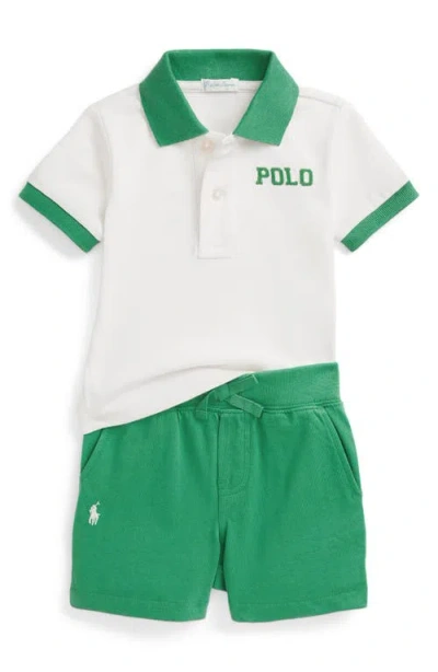 Ralph Lauren Babies'  Tipped Cotton Polo & Shorts Set In Green