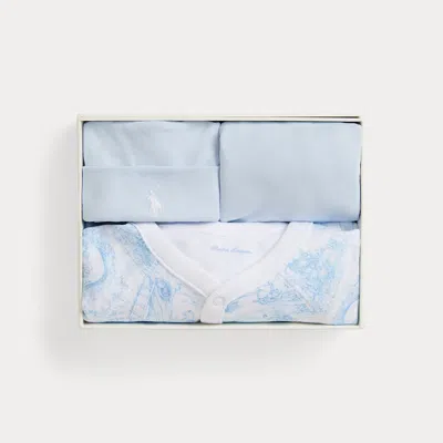 Ralph Lauren Babies' Toile Cotton 3-piece Gift Set In Blue Multi