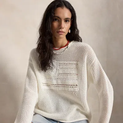 Polo Ralph Lauren Womens White Multi Flag Pointelle-knit Cotton Jumper