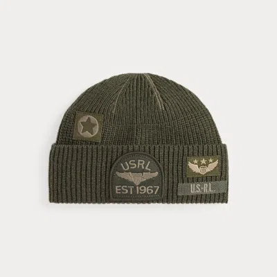 Ralph Lauren Tonal Patch Rib-knit Watch Cap In Green
