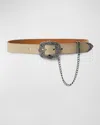 Polo Ralph Lauren Tooled-buckle Chain-trim Calfskin Belt In Grey