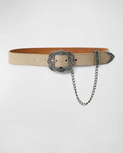 Polo Ralph Lauren Tooled-buckle Chain-trim Calfskin Belt In Grey