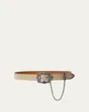 Polo Ralph Lauren Tooled-buckle Chain-trim Calfskin Belt In Grey