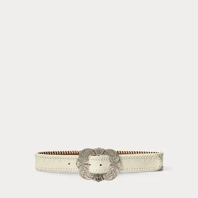 Ralph Lauren Tooled-buckle Embossed Vachetta Belt In Lux Cream