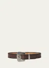 Polo Ralph Lauren Tooled Lasered Leather Medium Belt In Mocha