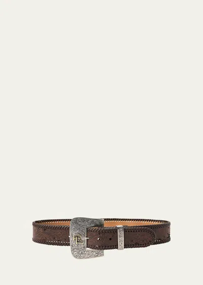 Polo Ralph Lauren Tooled Lasered Leather Medium Belt In Mocha