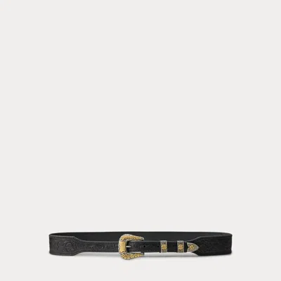 Ralph Lauren Tooled Vachetta Leather Belt In Black