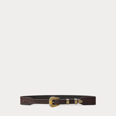Ralph Lauren Tooled Vachetta Leather Belt In Brown