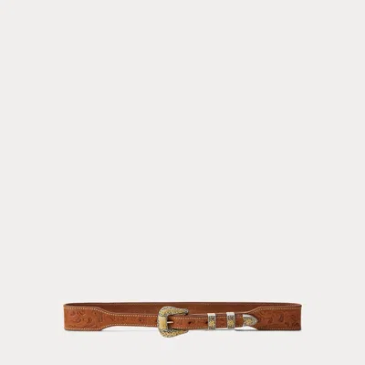 Ralph Lauren Tooled Vachetta Leather Belt In Brown