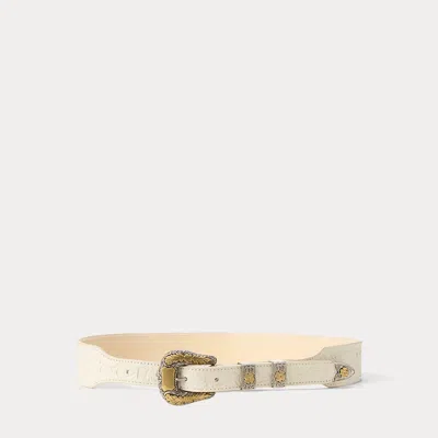 Ralph Lauren Tooled Vachetta Leather Belt In Lux Cream In White