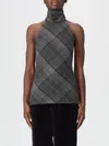 Ralph Lauren Chilton Fringed Scarf-detailed Checked Wool Turtleneck Tank In Gray