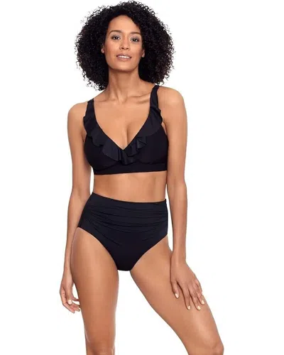 Ralph Lauren Top Women Black Stretch Ruffle Trim Swimwear Beach Jdm1180
