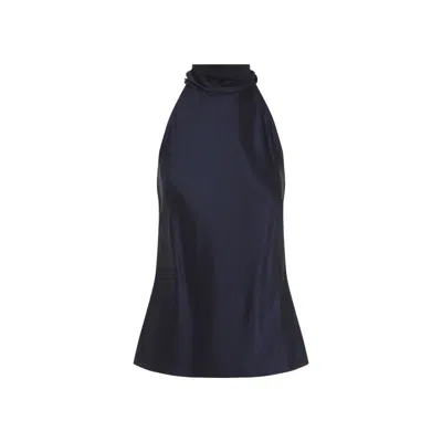 Ralph Lauren Chilton Stretch Silk Charmeuse Top In Icon Navy In Blue