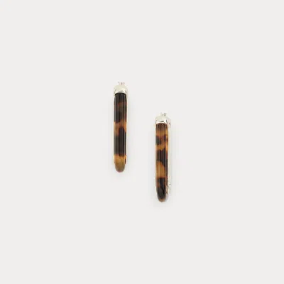 Ralph Lauren Tortoiseshell Rectangular Hoop Earrings In Silver/tortoise