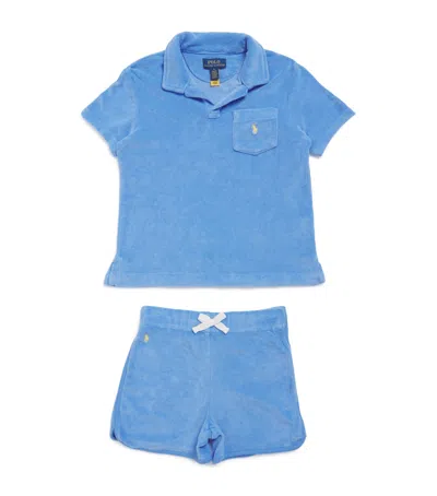 Ralph Lauren Kids' Towelling Polo Shirt And Shorts Set In Blue