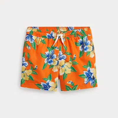 Ralph Lauren Kids' Traveler Swim Trunk In Iconic Hibiscus In Orange