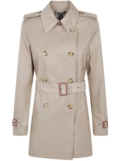 Ralph Lauren Trench Beige Double Breasted "belted Lined Coat" In Nude