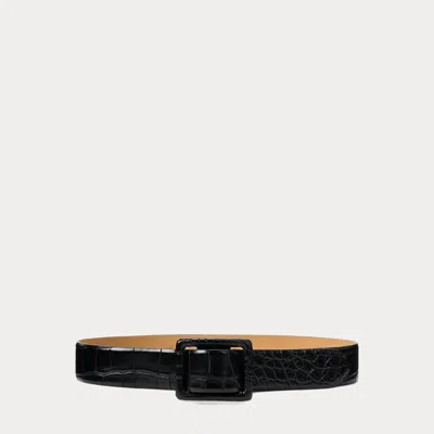 Ralph Lauren Trench-buckle Alligator Belt In Black