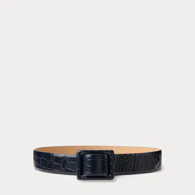 Ralph Lauren Trench-buckle Alligator Belt In Blue