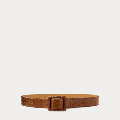 Ralph Lauren Trench-buckle Alligator Belt In Brown
