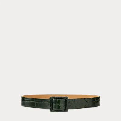 Ralph Lauren Trench-buckle Alligator Belt In Green