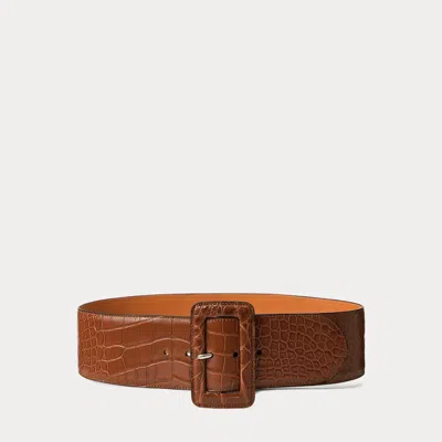 Polo Ralph Lauren Trench-buckle Alligator Belt In Honey