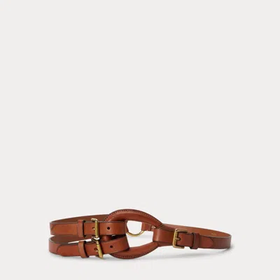 Ralph Lauren Triple-buckle Equestrian Leather Belt In Brown