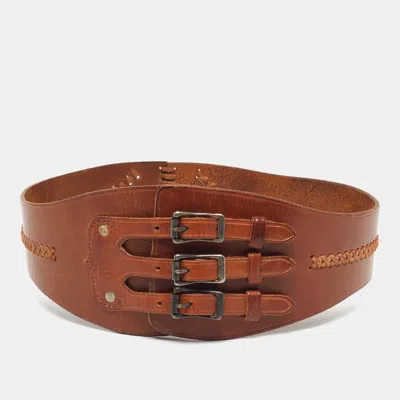 Pre-owned Ralph Lauren Triple Buckle Waist Belt Brown Leather