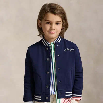 Ralph Lauren Kids' Triple-pony Fleece Baseball Jacket In Newport Navy In Blue