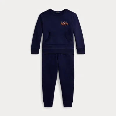 Ralph Lauren Kids' Triple-pony Fleece Sweatshirt & Pant Set In Newport Navy In Blue