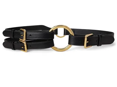 Ralph Lauren Tri-strap O-ring Leather Belt Women's Belts Black: Xl (40" Waist)