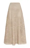 Polo Ralph Lauren Trivelas Open-knit Leather Maxi Skirt In Nude