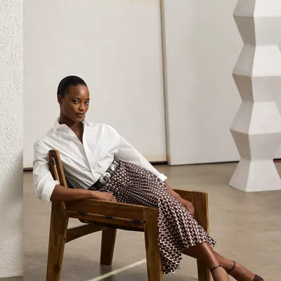 Ralph Lauren Trivelas Print Taffeta Pleated Skirt In Mocha/lux Cream In Multi
