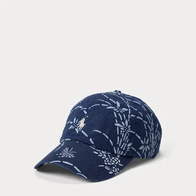 Polo Ralph Lauren Tropical Indigo Linen Ball Cap In Spring Flower