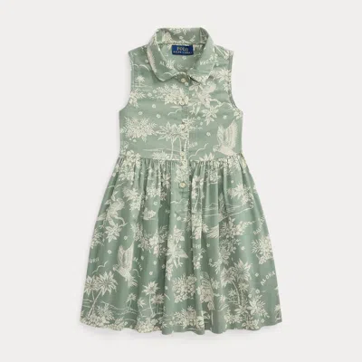 Ralph Lauren Kids' Tropical-print Slub Cotton Shirtdress In Summer Tales In Green
