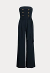 Ralph Lauren Strapless Jumpsuit With Gold Buttons In Blue