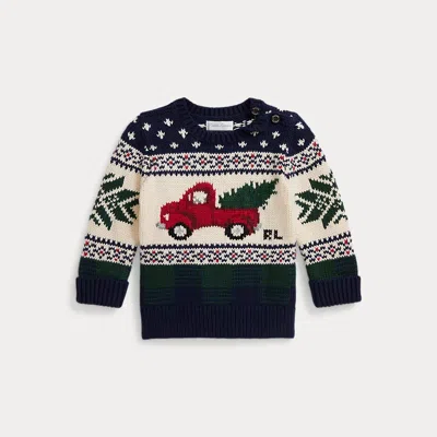 Ralph Lauren Babies'  Truck-intarsia Cotton Sweater In Black