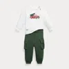 Ralph Lauren Truck-print Jersey Tee & Fleece Pant Set In Multi