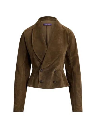 Ralph Lauren Trudie Double-breasted Suede Jacket In Brown