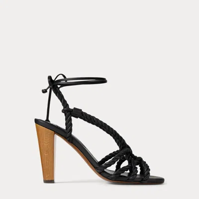 Ralph Lauren Trystan 95 Mm Rope Lambskin Sandal In Black